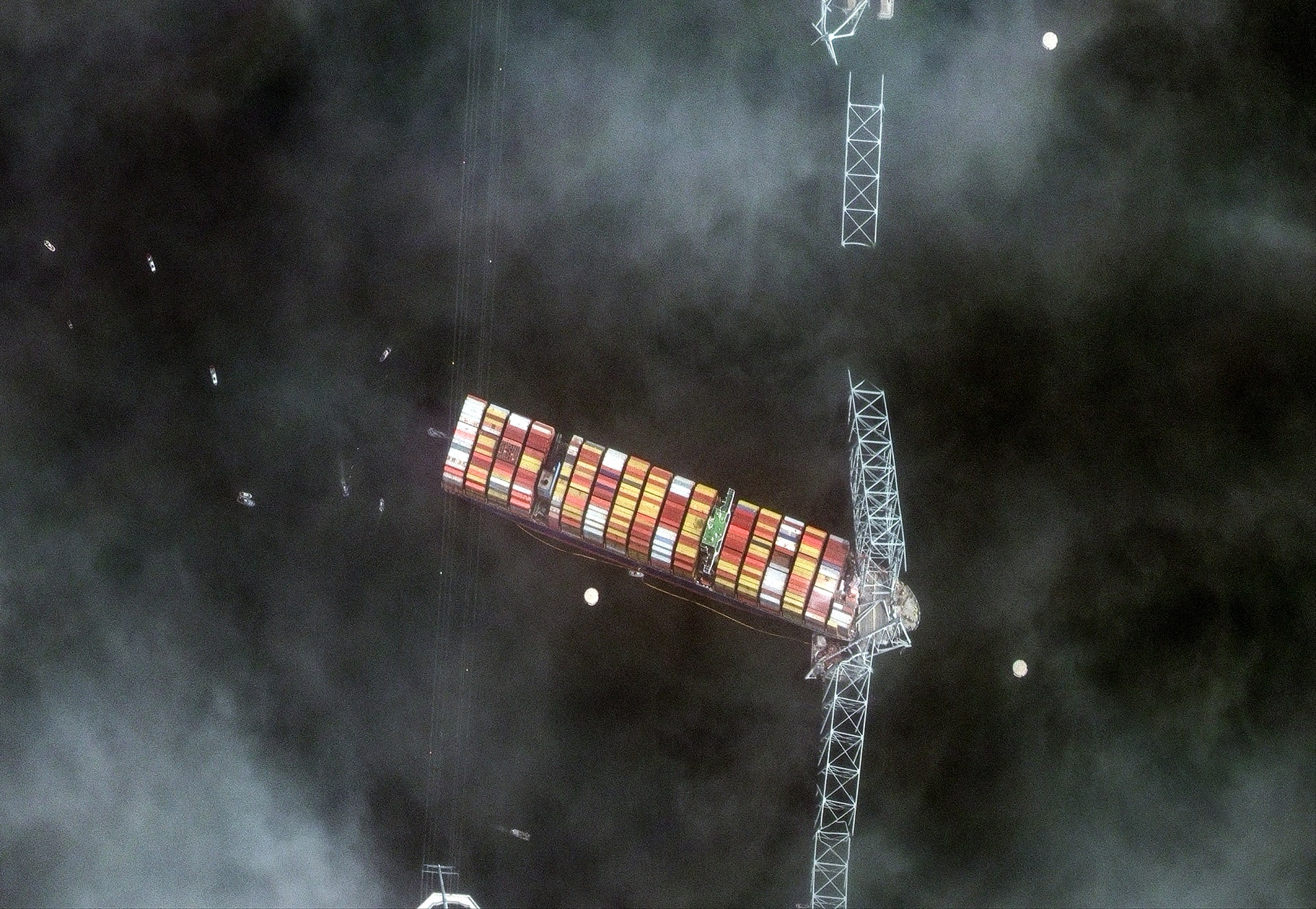 Diagram illustrating three flexible satellite tasking options: Single Shot (highlighting highest priority in queue and a 1-14 day timeframe, ideal for time-sensitive missions), Select Plus, and Select. The background shows a partially collapsed bridge at night, possibly related to a recent incident.